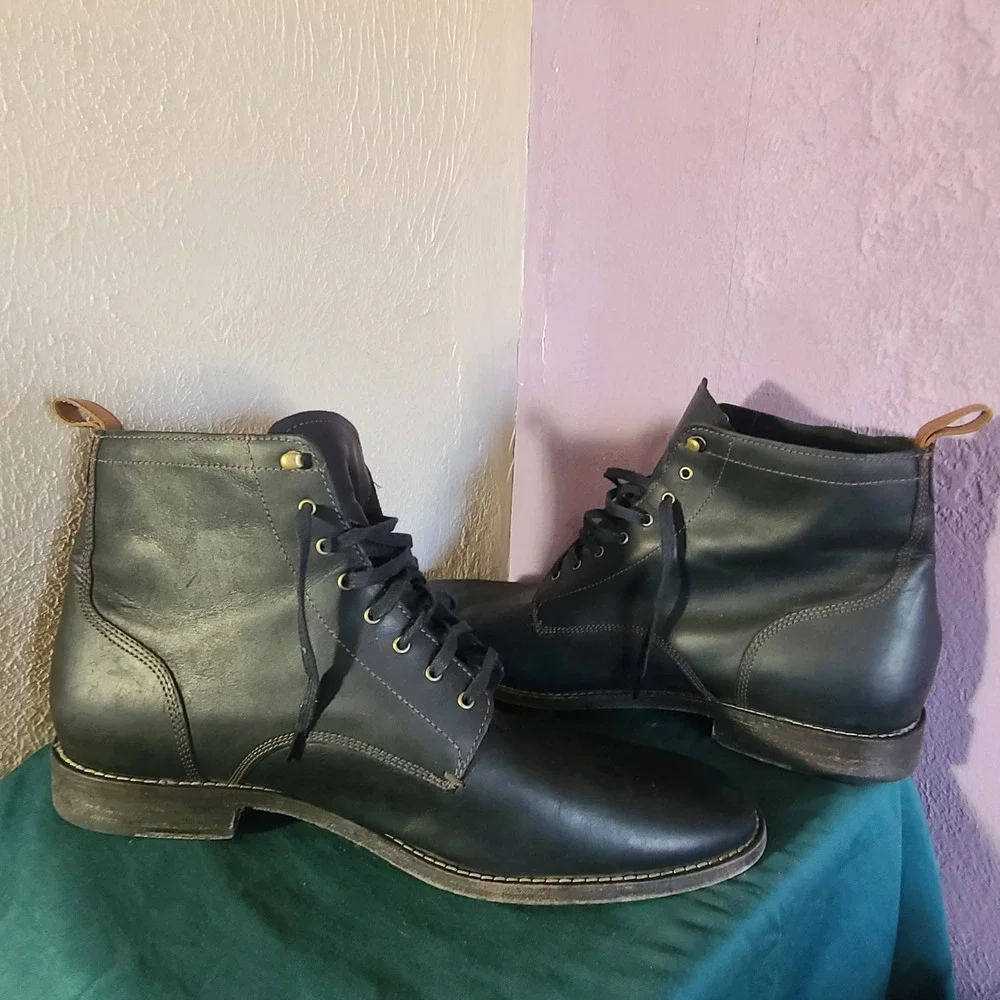 Cole Haan Feathercraft Grand OS Boots Mens 14M Black Leather Lace Up C30037